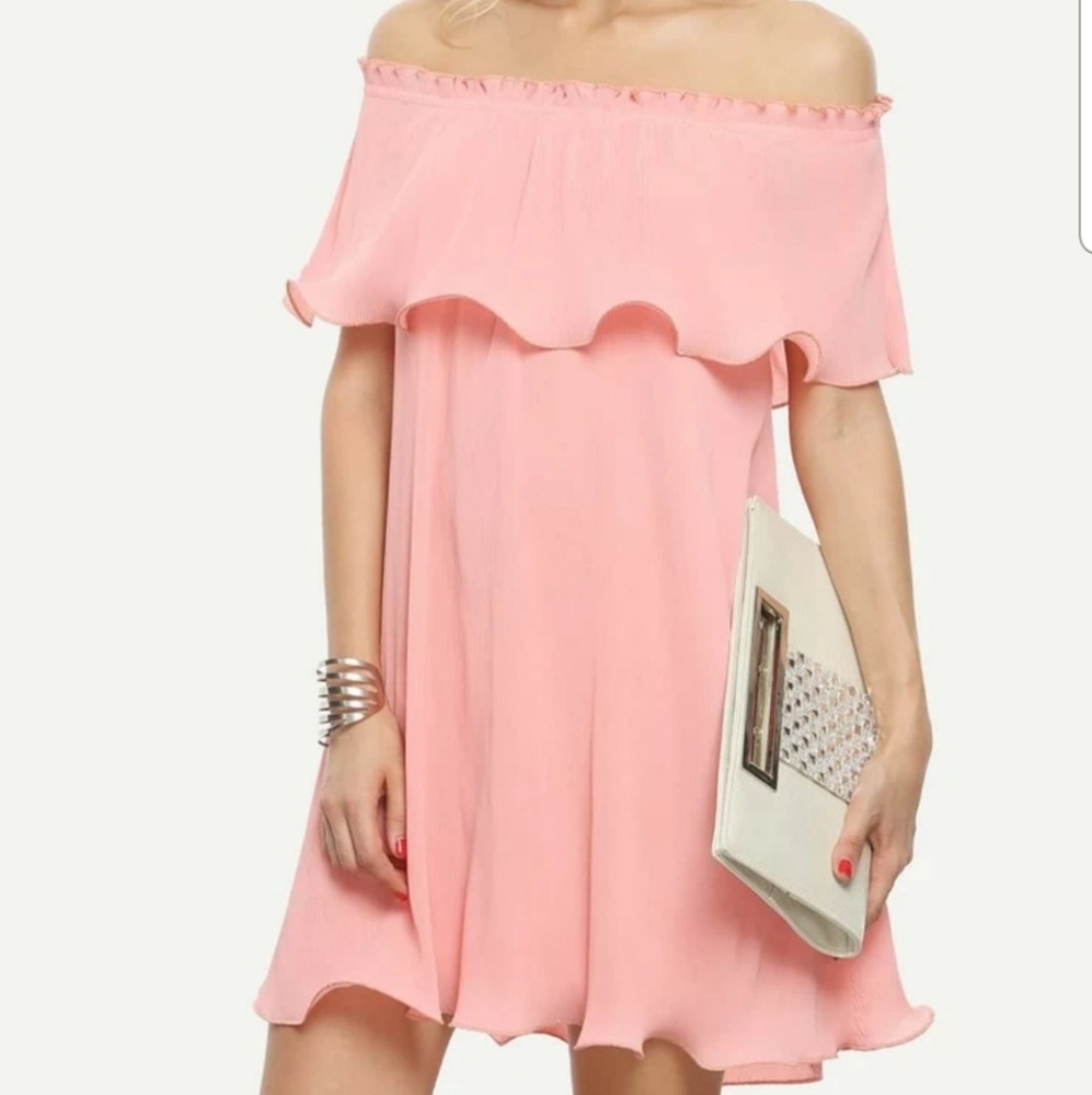 Pink Chiffon Off Shoulder Dress